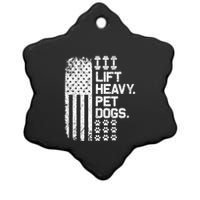 Lift Heavy Pet Dogs USA American Flag And Bodybuilding Ceramic Star Ornament