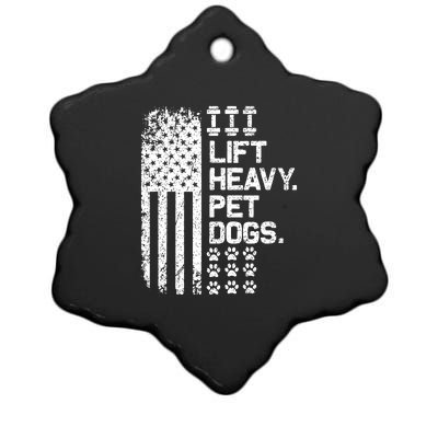 Lift Heavy Pet Dogs USA American Flag And Bodybuilding Ceramic Star Ornament