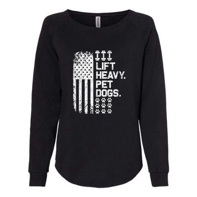 Lift Heavy Pet Dogs USA American Flag And Bodybuilding Womens California Wash Sweatshirt