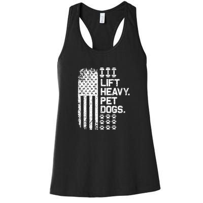 Lift Heavy Pet Dogs USA American Flag And Bodybuilding Women's Racerback Tank