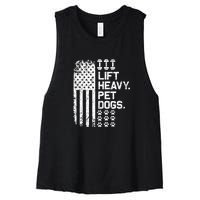 Lift Heavy Pet Dogs USA American Flag And Bodybuilding Women's Racerback Cropped Tank