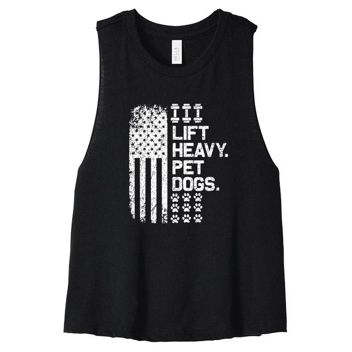 Lift Heavy Pet Dogs USA American Flag And Bodybuilding Women's Racerback Cropped Tank