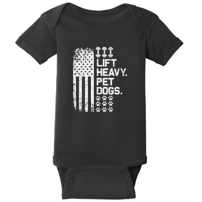 Lift Heavy Pet Dogs USA American Flag And Bodybuilding Baby Bodysuit