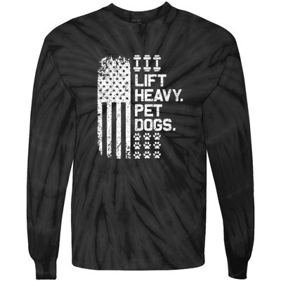 Lift Heavy Pet Dogs USA American Flag And Bodybuilding Tie-Dye Long Sleeve Shirt