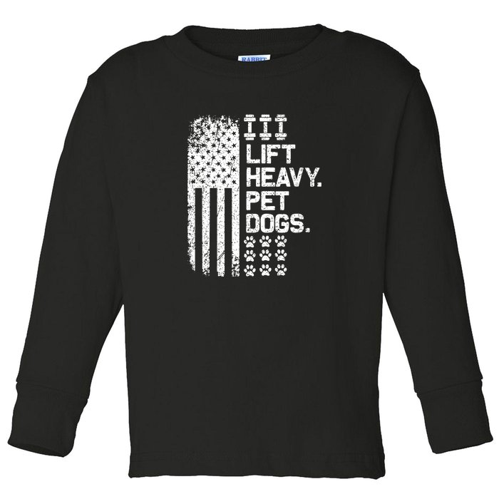 Lift Heavy Pet Dogs USA American Flag And Bodybuilding Toddler Long Sleeve Shirt