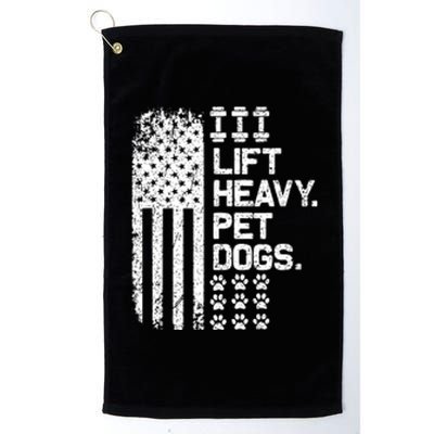 Lift Heavy Pet Dogs USA American Flag And Bodybuilding Platinum Collection Golf Towel