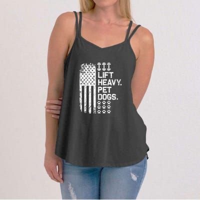 Lift Heavy Pet Dogs USA American Flag And Bodybuilding Women's Strappy Tank