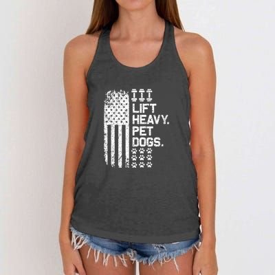 Lift Heavy Pet Dogs USA American Flag And Bodybuilding Women's Knotted Racerback Tank