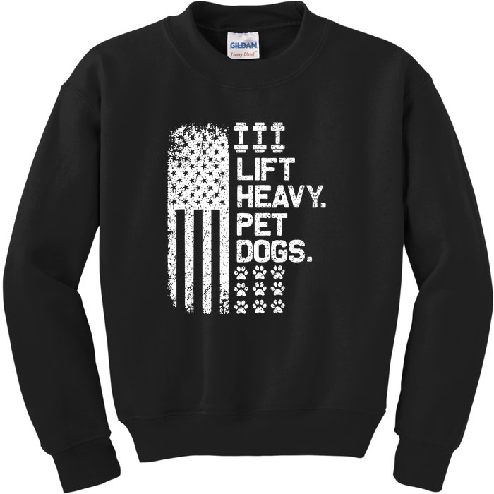 Lift Heavy Pet Dogs USA American Flag And Bodybuilding Kids Sweatshirt