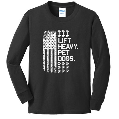 Lift Heavy Pet Dogs USA American Flag And Bodybuilding Kids Long Sleeve Shirt