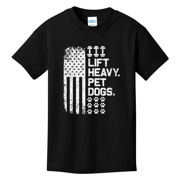 Lift Heavy Pet Dogs USA American Flag And Bodybuilding Kids T-Shirt