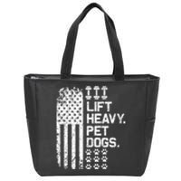 Lift Heavy Pet Dogs USA American Flag And Bodybuilding Zip Tote Bag