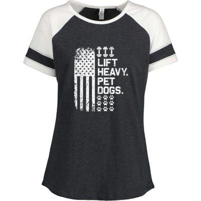 Lift Heavy Pet Dogs USA American Flag And Bodybuilding Enza Ladies Jersey Colorblock Tee