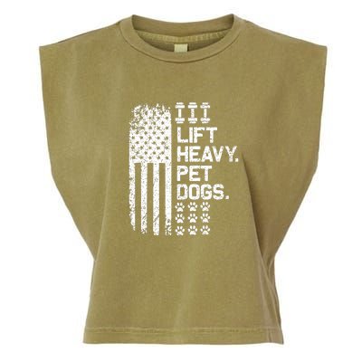 Lift Heavy Pet Dogs USA American Flag And Bodybuilding Garment-Dyed Women's Muscle Tee