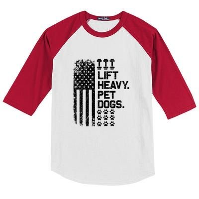 Lift Heavy Pet Dogs USA American Flag And Bodybuilding Kids Colorblock Raglan Jersey