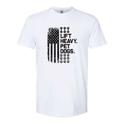 Lift Heavy Pet Dogs USA American Flag And Bodybuilding Softstyle CVC T-Shirt