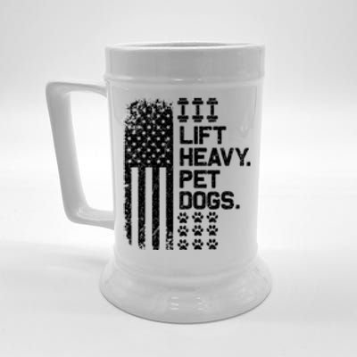 Lift Heavy Pet Dogs USA American Flag And Bodybuilding Beer Stein