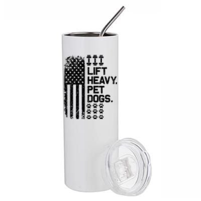 Lift Heavy Pet Dogs USA American Flag And Bodybuilding Stainless Steel Tumbler