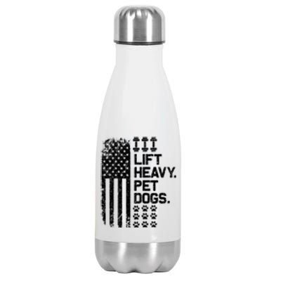 Lift Heavy Pet Dogs USA American Flag And Bodybuilding Stainless Steel Insulated Water Bottle