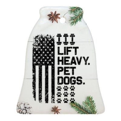 Lift Heavy Pet Dogs USA American Flag And Bodybuilding Ceramic Bell Ornament