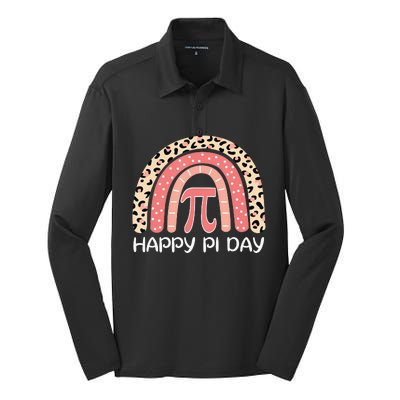 Leopard Happy Pi Day Math 3.14 Symbol Rainbow Silk Touch Performance Long Sleeve Polo