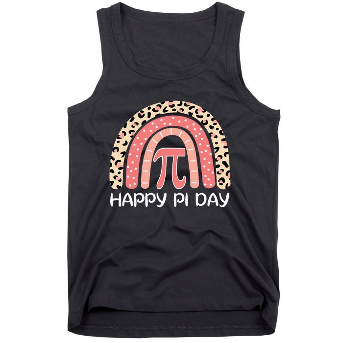 Leopard Happy Pi Day Math 3.14 Symbol Rainbow Tank Top