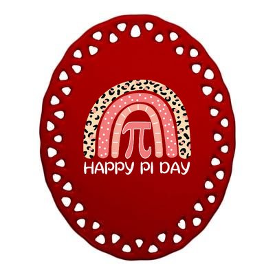 Leopard Happy Pi Day Math 3.14 Symbol Rainbow Ceramic Oval Ornament