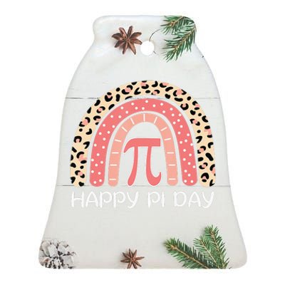 Leopard Happy Pi Day Math 3.14 Symbol Rainbow Ceramic Bell Ornament