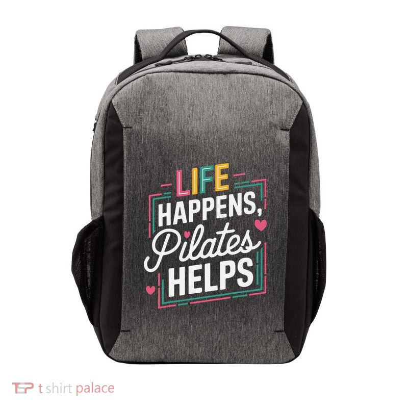 Life Happens Pilates Helps Funny Motivational Saying Gift Vector Backpack