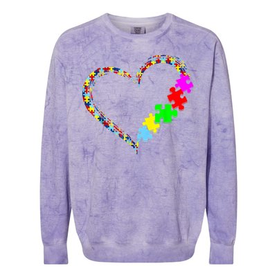 Love Heart Puzzle Piece Gift Women Gift Autism Awareness Colorblast Crewneck Sweatshirt