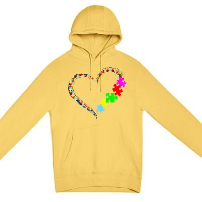 Love Heart Puzzle Piece Gift Women Gift Autism Awareness Premium Pullover Hoodie