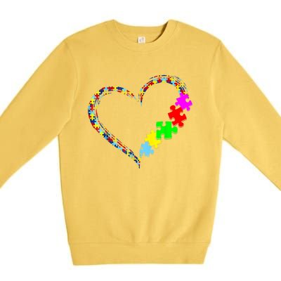 Love Heart Puzzle Piece Gift Women Gift Autism Awareness Premium Crewneck Sweatshirt