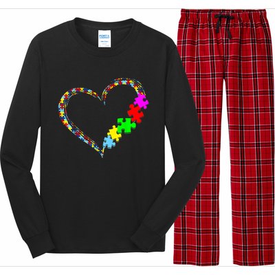 Love Heart Puzzle Piece Gift Women Gift Autism Awareness Long Sleeve Pajama Set