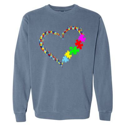 Love Heart Puzzle Piece Gift Women Gift Autism Awareness Garment-Dyed Sweatshirt