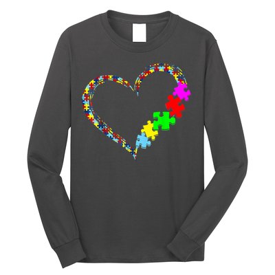 Love Heart Puzzle Piece Gift Women Gift Autism Awareness Long Sleeve Shirt