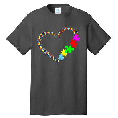 Love Heart Puzzle Piece Gift Women Gift Autism Awareness Tall T-Shirt