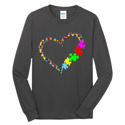 Love Heart Puzzle Piece Gift Women Gift Autism Awareness Tall Long Sleeve T-Shirt