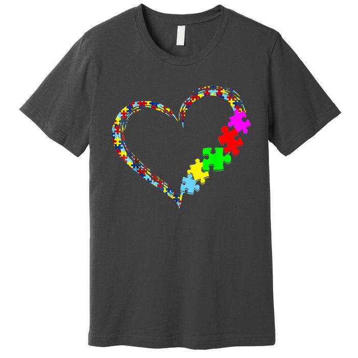 Love Heart Puzzle Piece Gift Women Gift Autism Awareness Premium T-Shirt