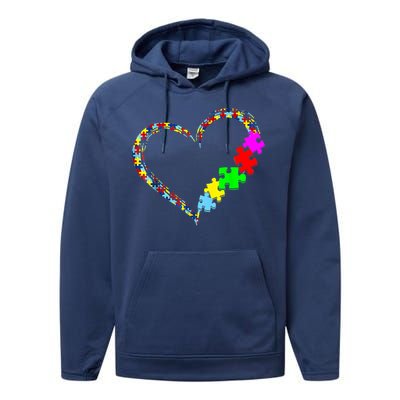 Love Heart Puzzle Piece Gift Women Gift Autism Awareness Performance Fleece Hoodie