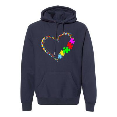 Love Heart Puzzle Piece Gift Women Gift Autism Awareness Premium Hoodie