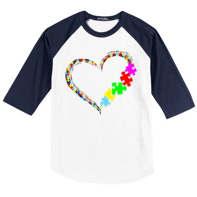 Love Heart Puzzle Piece Gift Women Gift Autism Awareness Baseball Sleeve Shirt