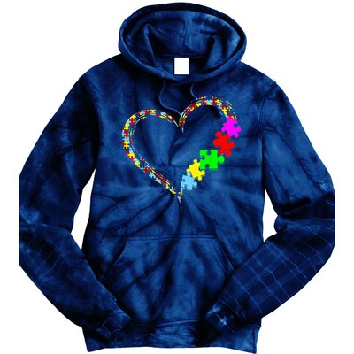 Love Heart Puzzle Piece Gift Women Gift Autism Awareness Tie Dye Hoodie