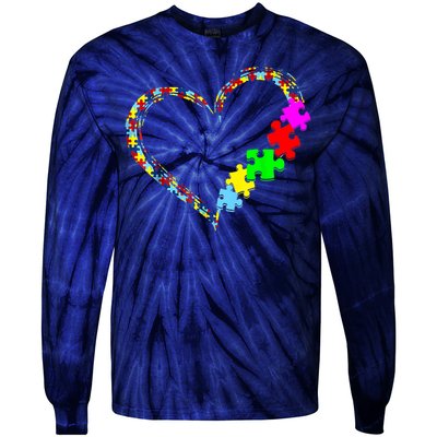 Love Heart Puzzle Piece Gift Women Gift Autism Awareness Tie-Dye Long Sleeve Shirt