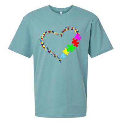 Love Heart Puzzle Piece Gift Women Gift Autism Awareness Sueded Cloud Jersey T-Shirt