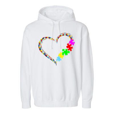 Love Heart Puzzle Piece Gift Women Gift Autism Awareness Garment-Dyed Fleece Hoodie