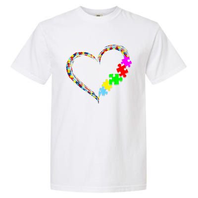 Love Heart Puzzle Piece Gift Women Gift Autism Awareness Garment-Dyed Heavyweight T-Shirt