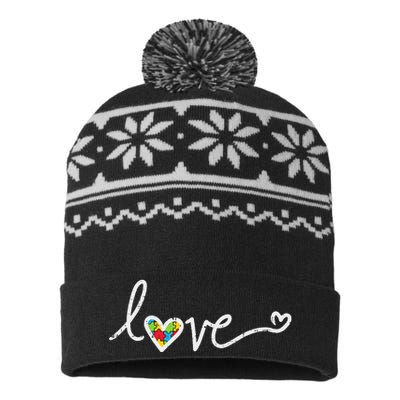 Love Heart Puzzle Cute Autism Awareness ASD Women USA-Made Snowflake Beanie