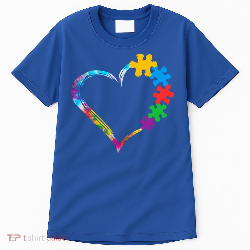 Love Heart Puzzle Pieces Tie Dye Autism Awareness Mom Dad Funny Gift Tall T-Shirt