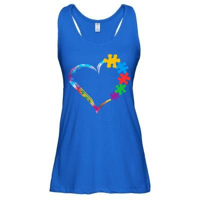 Love Heart Puzzle Pieces Tie Dye Autism Awareness Mom Dad Funny Gift Ladies Essential Flowy Tank