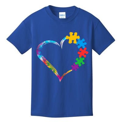 Love Heart Puzzle Pieces Tie Dye Autism Awareness Mom Dad Funny Gift Kids T-Shirt